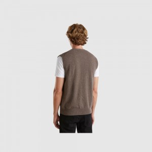 Chaleco Benetton pure Merino wool Hombre Marrom Oscuro | MQDCGZ429