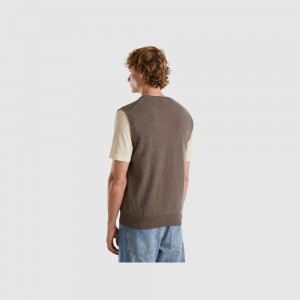 Chaleco Benetton pure Merino wool Hombre Marrom Oscuro | QNUHXO124