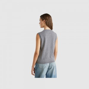 Chaleco Benetton pure Merino wool Mujer Grises Oscuro | WMLPZJ512