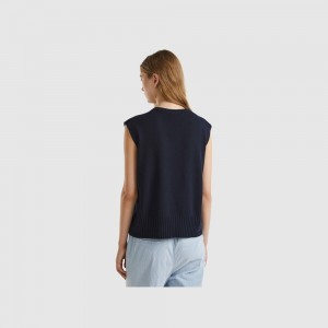 Chaleco Benetton wool and viscose blend Mujer Azules Oscuro | JGBXVF025