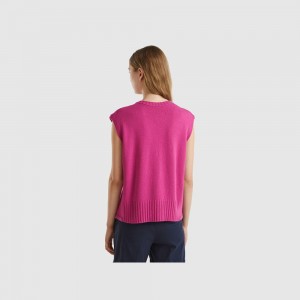 Chaleco Benetton wool and viscose blend Mujer Blancos | JHQUXR895