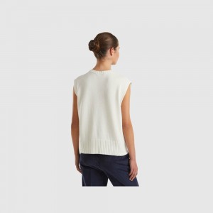 Chaleco Benetton wool and viscose blend Mujer Blancos | AEHFZV690