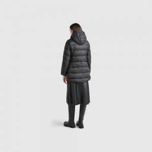 Chamarra Acolchada Benetton Long puffer with recycled down Mujer Negros | ICJNVL597