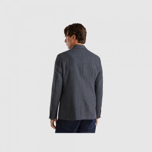 Chamarras Benetton Blazer in flannel Hombre Grises Oscuro | GLIWJR485