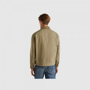 Chamarras Benetton Padded collar Hombre Verdes Claro | NWFJDE794
