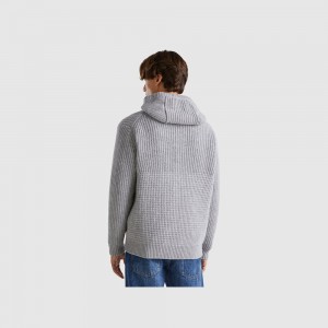 Chamarras Benetton pure Shetland wool Hombre Grises Claro | DQIJZE051
