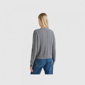 Cárdigan Benetton Boxy fit cable knit and perforations Mujer Grises Oscuro | LEAVOQ107