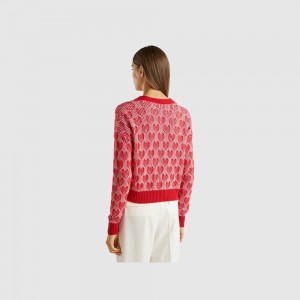 Cárdigan Benetton Cardigan with heart inlay Mujer Rojos | TJSWEL196