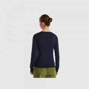 Cárdigan Benetton Crew neck pure cotton Mujer Azules Oscuro | UTLYHG294