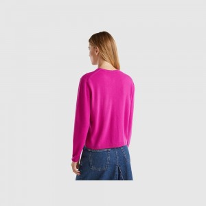 Cárdigan Benetton Cyclamen pure Merino wool Mujer Blancos | TDMBQJ271