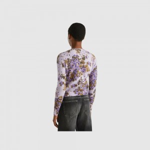 Cárdigan Benetton Floral recycled yarn Mujer Morados | FIWHRQ871