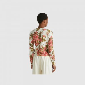 Cárdigan Benetton Floral recycled yarn Mujer Blancos | WPAINJ860
