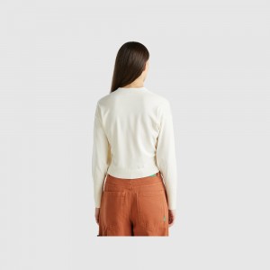 Cárdigan Benetton Flowy cardigan with lace Mujer Blancos | NIPVHL108