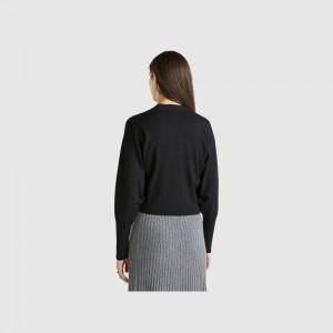 Cárdigan Benetton Flowy cardigan with lace Mujer Negros | GUXFBV058
