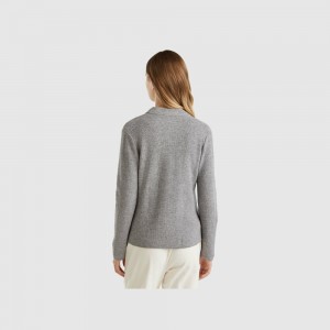 Cárdigan Benetton Knit wool and cashmere blend Mujer Grises | JSIRFT134