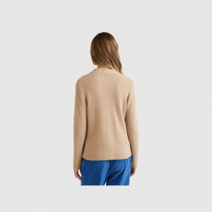 Cárdigan Benetton Knit wool and cashmere blend Mujer Beige | EHTVMX235