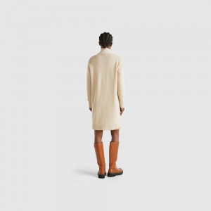 Cárdigan Benetton Long pure Shetland wool Mujer Beige | UPZCXO678