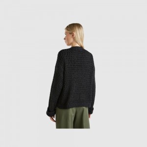 Cárdigan Benetton Mesh cardigan with lurex Mujer Negros | UTBEPV594