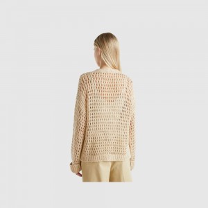 Cárdigan Benetton Mesh cardigan with lurex Mujer Beige | MTHSBQ839