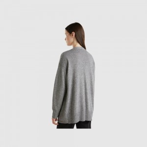 Cárdigan Benetton Oversized fit wool blend Mujer Grises | GXCZJO830