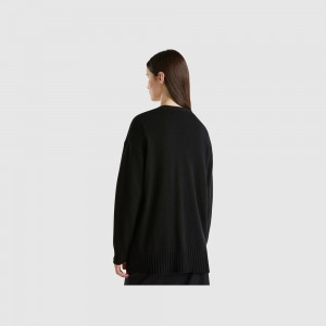 Cárdigan Benetton Oversized fit wool blend Mujer Negros | LHPEYG134