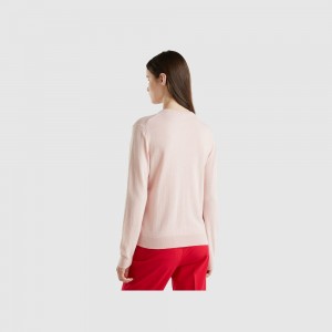 Cárdigan Benetton Pastel wool and cashmere blend Mujer Rosas | JBFVQE408