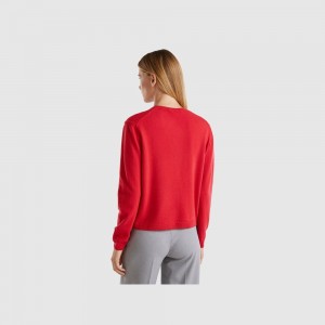 Cárdigan Benetton Plum pure Merino wool Mujer Rojos | IGFLQS012
