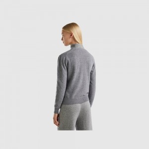 Cárdigan Benetton V-neck pure Merino wool Mujer Grises Oscuro | DNEVAX319