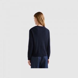 Cárdigan Benetton cashmere and wool blend Mujer Azules Oscuro | WLFKIA186