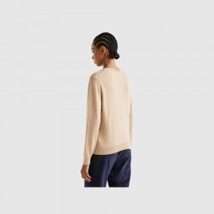 Cárdigan Benetton cashmere and wool blend Mujer Beige | XTFRMV132