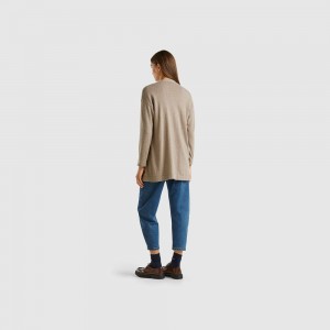 Cárdigan Benetton open wool and cashmere blend Mujer Marrom | TFZANC043