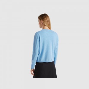 Cárdigan Benetton pure Merino wool Mujer Azules Claro | MBCLRS918