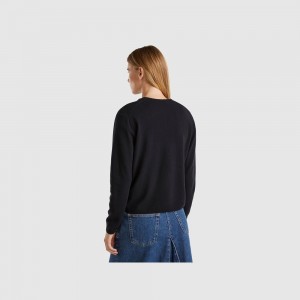 Cárdigan Benetton pure Merino wool Mujer Negros | YAHPRJ248