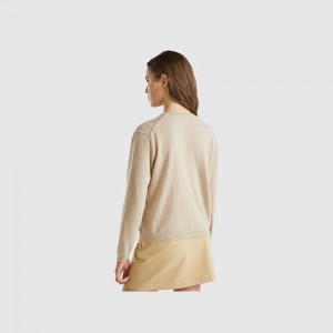 Cárdigan Benetton pure Merino wool Mujer Beige | JCOADY934