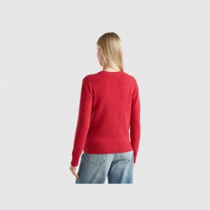 Cárdigan Benetton pure Shetland wool Mujer Rojos | NKWVET825
