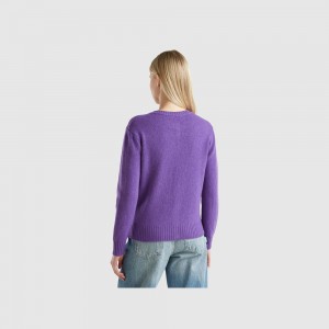Cárdigan Benetton pure Shetland wool Mujer Morados | KRWONV654