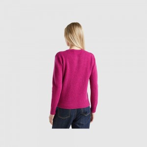 Cárdigan Benetton pure Shetland wool Mujer Fucsia | DJSKXZ928