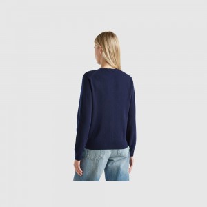 Cárdigan Benetton pure cashmere Mujer Azules Oscuro | RKUVGQ237