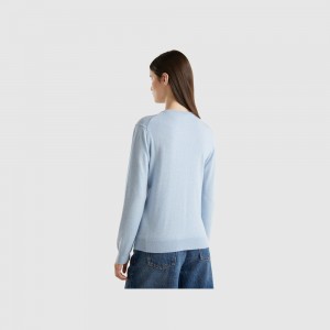 Cárdigan Benetton wool and cashmere blend Mujer Azules Claro | KAHCNQ419