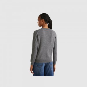 Cárdigan Benetton wool and cashmere blend Mujer Grises Oscuro | YQHMPZ105