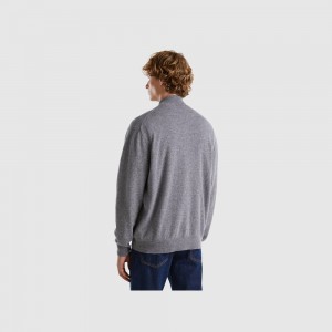 Cárdigan Benetton zip-up pure Merino wool Hombre Grises Oscuro | IDCPTL627