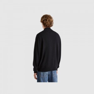 Cárdigan Benetton zip-up pure Merino wool Hombre Negros | QDVORC729