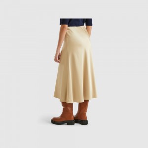 Falda Benetton Flowy satin look Mujer Beige | VAUSCY672