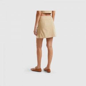 Falda Benetton High-waisted mini Mujer Beige | ZCYUJG526