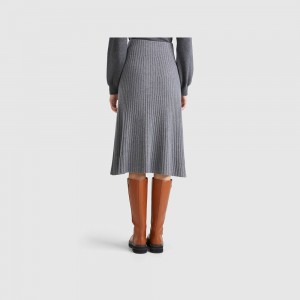 Falda Benetton Knit midi Mujer Grises Oscuro | UAXGHF917