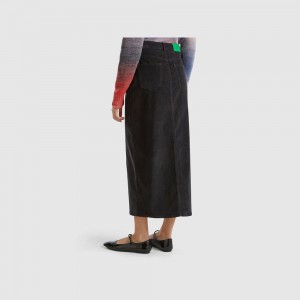 Falda Benetton Long corduroy Mujer Negros | BJUFXE290