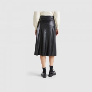 Falda Benetton Midi imitation leather Mujer Negros | XNOKWI347