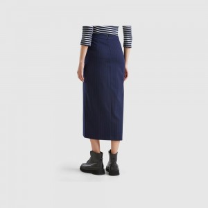 Falda Benetton Pinstripe midi Mujer Azules Oscuro | ULZRHO290