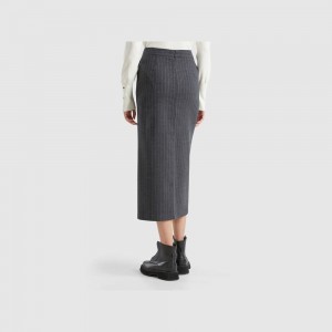 Falda Benetton Pinstripe midi Mujer Grises Oscuro | MTZQWC954