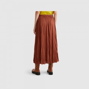 Falda Benetton Pleated satin Mujer Blancos | VEZDPC254